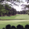A view of a green with water coming into play at the Country Club of North Carolina.