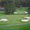 A view of a fairway with bunkers on both sides at Mount Mitchell Golf Club