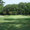 A view of the 3rd green flanked by bunkers at Greenville Country Club