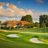 A view of green #18 and the clubhouse at The Cardinal by Pete Dye