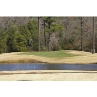 It's a tough downhill approach over water at the fourth hole at Bayonet at Puppy Creek in in Raeford, North Carolina.